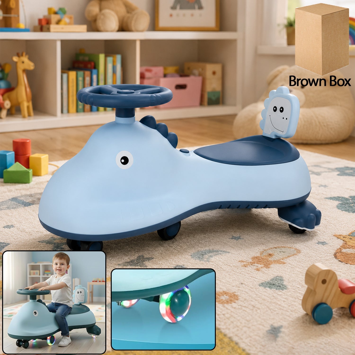Kids Swing Car Ride On Toy With Music Blue Shark Design Magic Twist Car (1 Pc)
