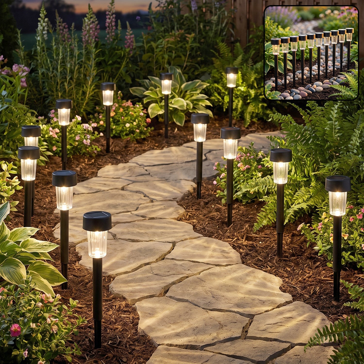 Solar Pathway Lights 10 Pc Set Outdoor Garden Stake Waterproof Led (10 Pc Set)