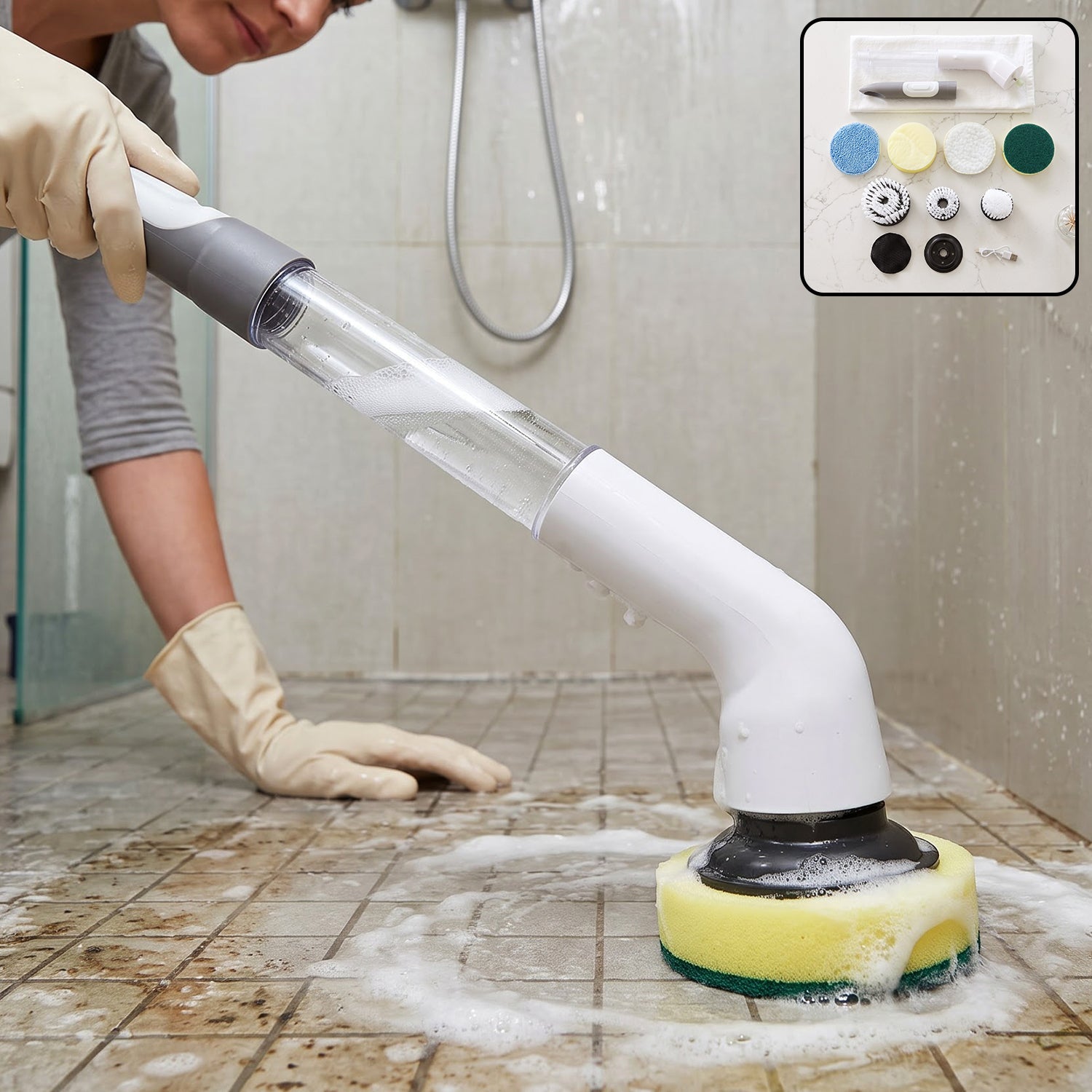 Multi Function Plastic Cleaning Brush Set With Long Handle And Attachments (1 Set)