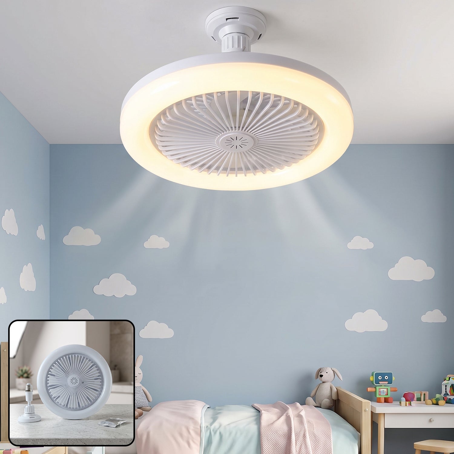 2 In 1 Led Ceiling Fan With Light For Bedroom Living Room E27 Base (1 Set)
