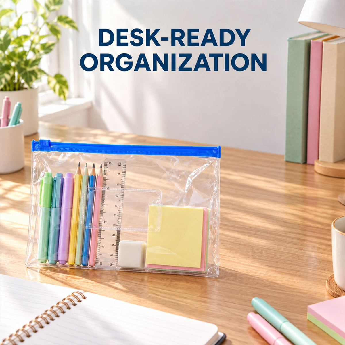 Reusable Transparent Zipper Storage Pouches For Stationery And Office Organizing
