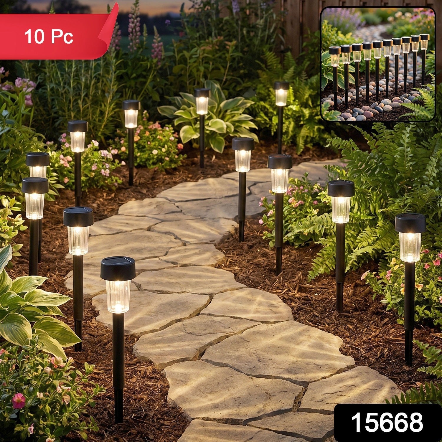 Solar Pathway Lights 10 Pc Set Outdoor Garden Stake Waterproof Led (10 Pc Set)