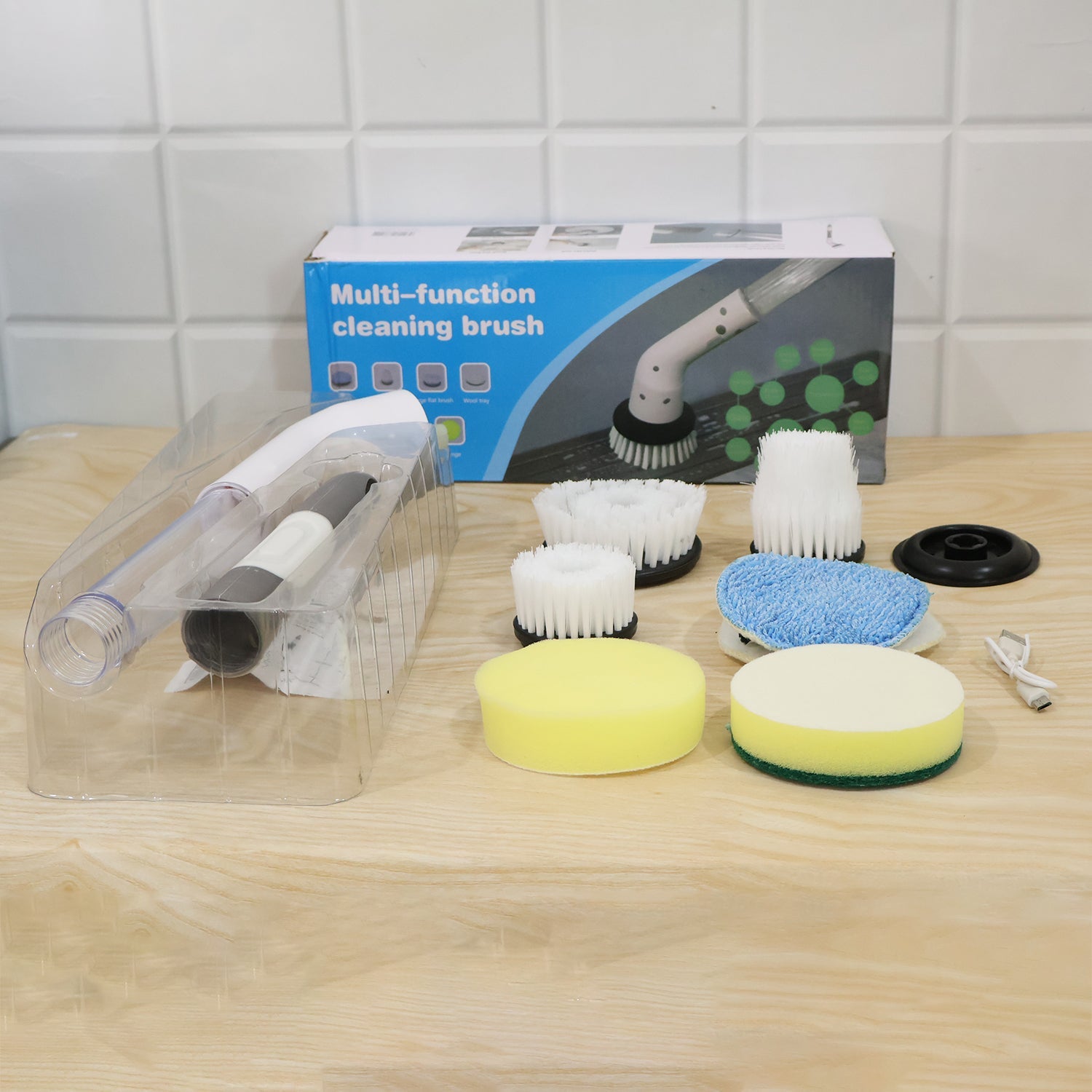 Multi Function Plastic Cleaning Brush Set With Long Handle And Attachments (1 Set)