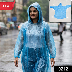 Disposable Rain Coat With Hood Waterproof Plastic Poncho Unisex (1 Pc)
