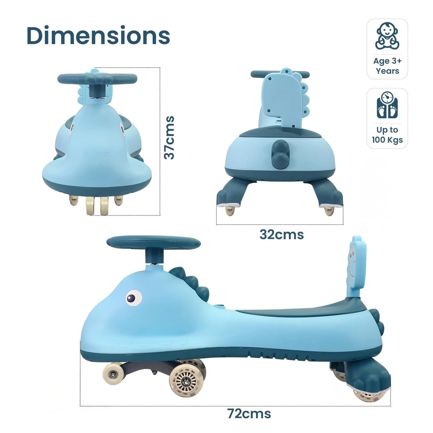 Kids Swing Car Ride On Toy With Music Blue Shark Design Magic Twist Car (1 Pc)
