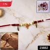 Decorative Thread Rakhi Bracelet With Ganesh  Feather Charms (1 Pc)