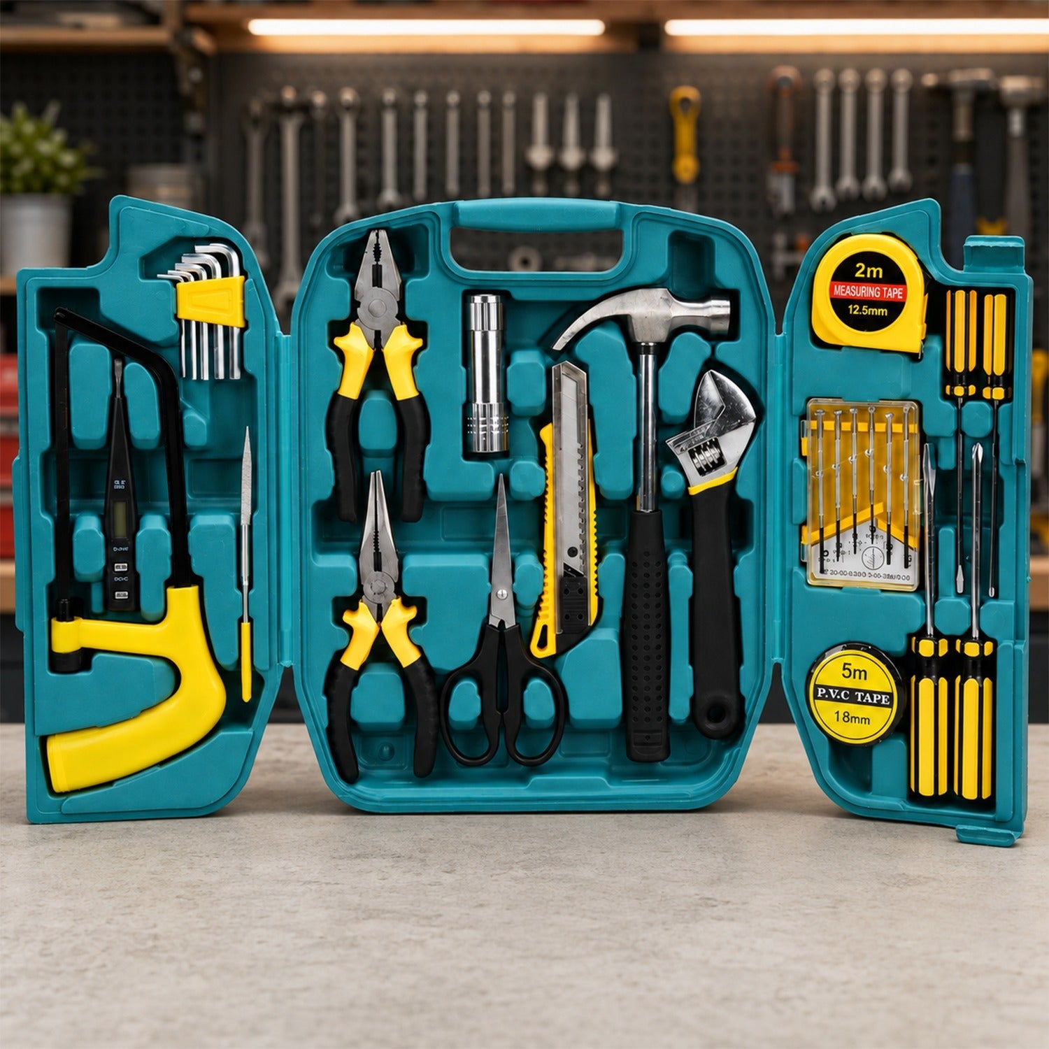 27 Pcs Home Repairing Tool Kit With Hammer Pliers Screwdrivers And Case (1 Set)