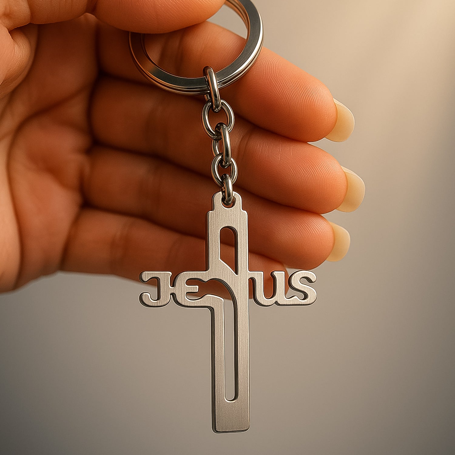 Elegant Metal Cross Keychain With Gujarati Jesus Script  Religious Faith Key Ring