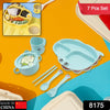 Baby Feeding Set For Kids And Toddlerschildren Children Dinnerware Set - Bamboo Fibre Feeding Set For Kids Cartoon Design Plate Cup Spoon Fork And Chopsticks Tableware Cutlery For Kids Microwave  Dishwasher Safe (7 Pcs Set)