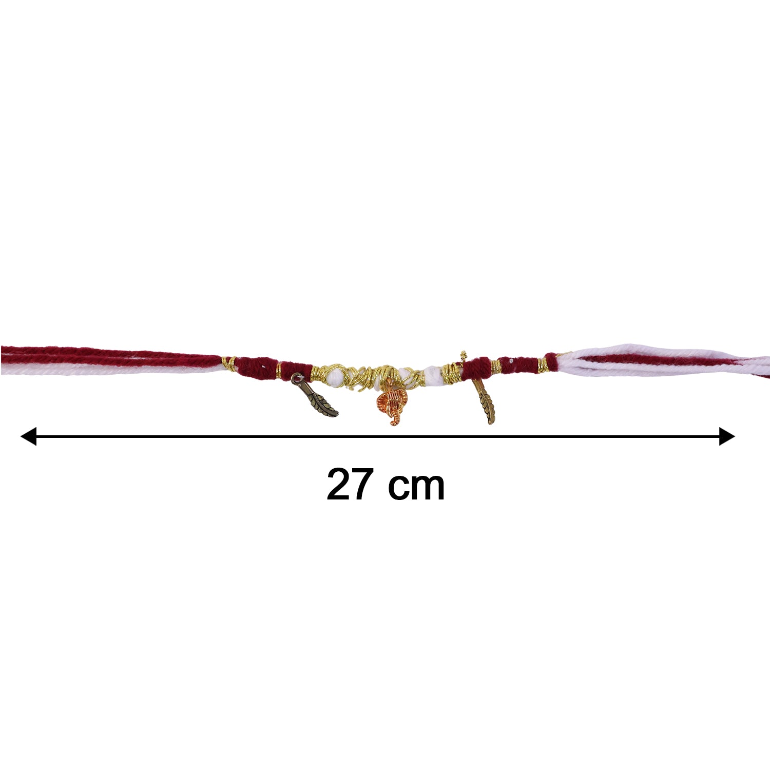 Decorative Thread Rakhi Bracelet With Ganesh  Feather Charms (1 Pc)