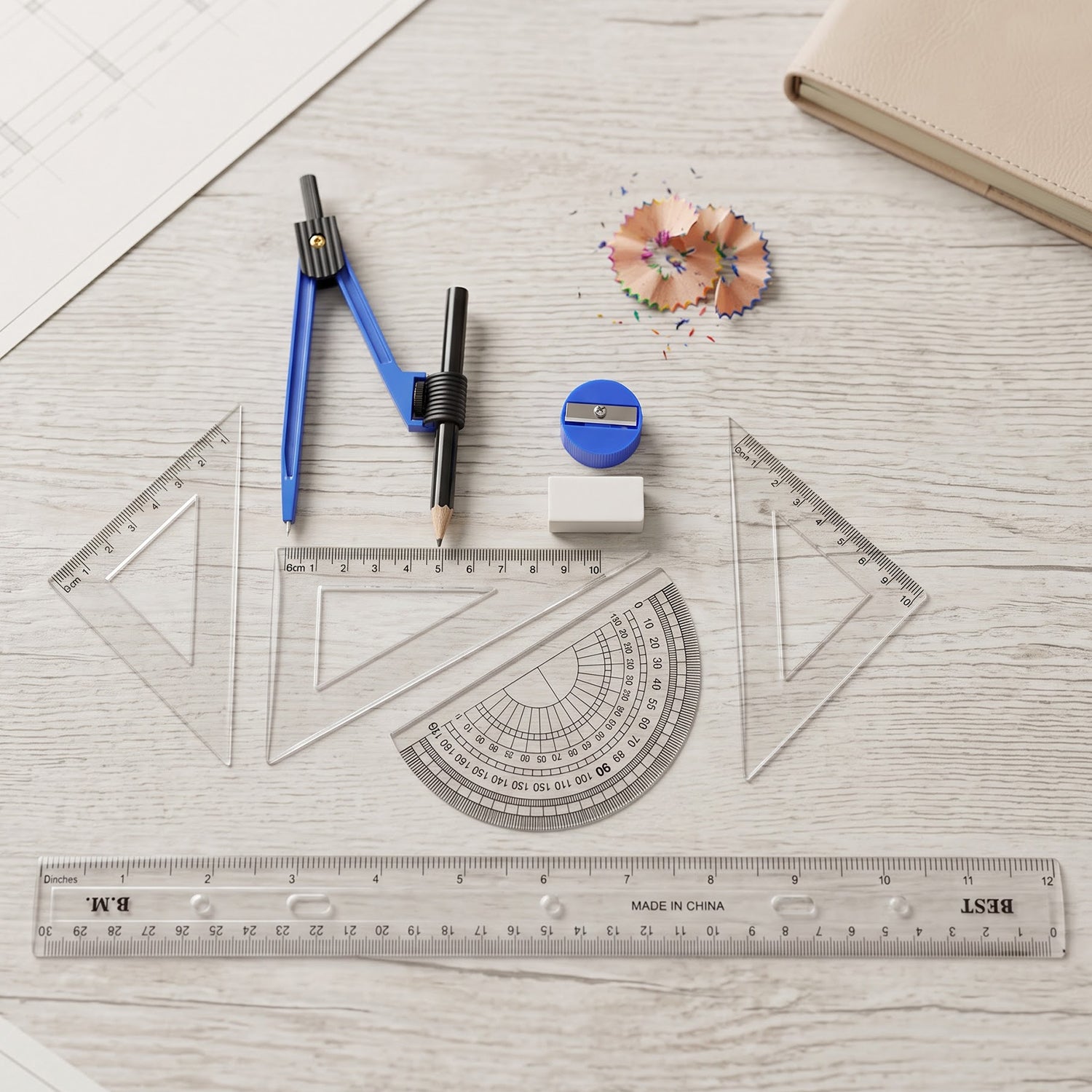 8 In 1 Geometry Stationery Set With Compass Rulers And Drawing Tools Kit (1 Set)