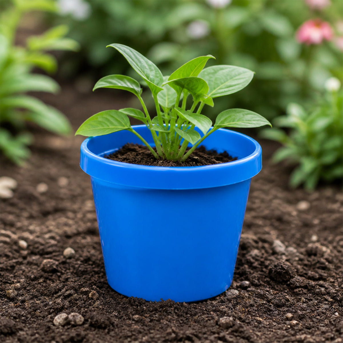 Round Plastic Planter Pot Set For Indoor Outdoor Plants And Home Garden (3 Pc)