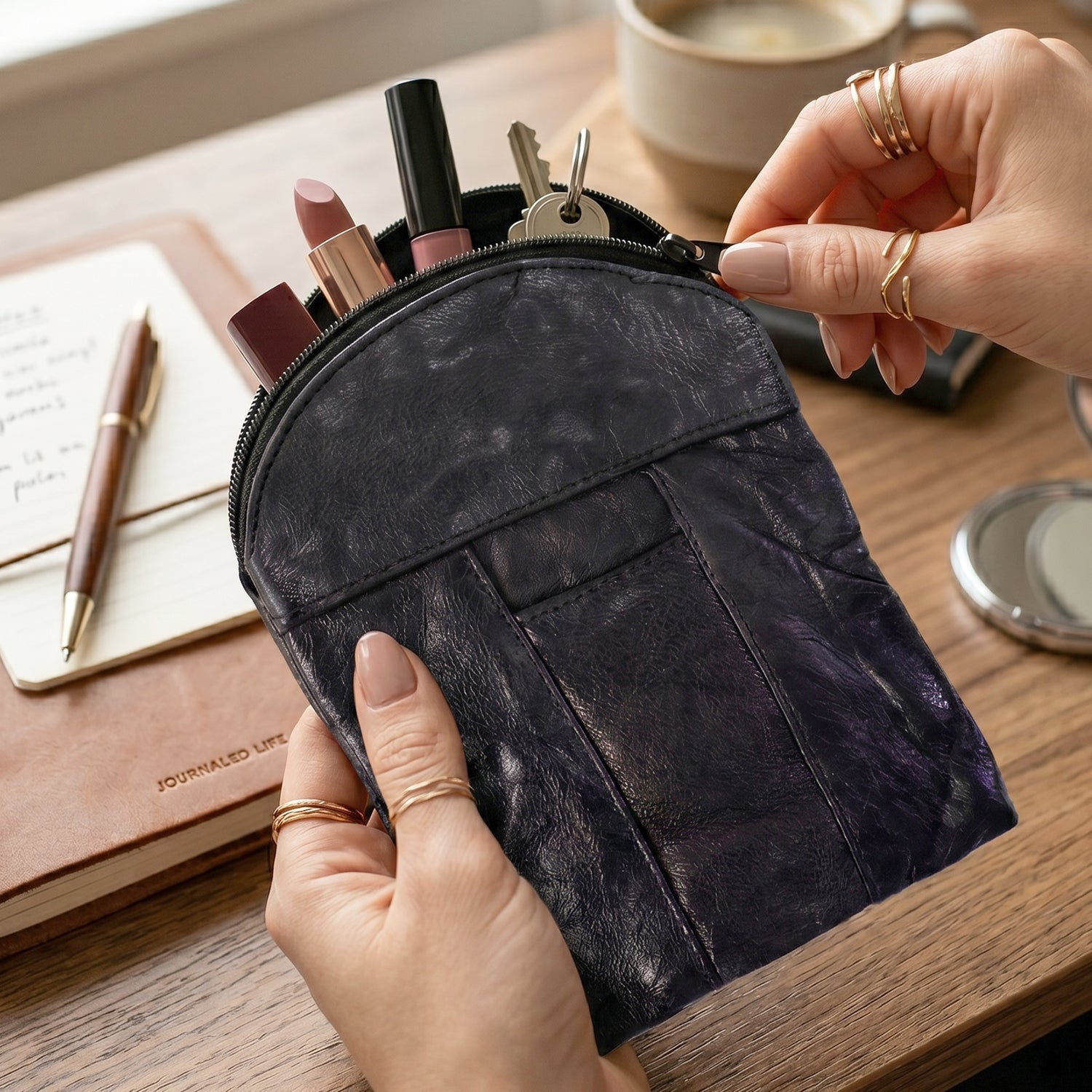 Leather Mini Zipper Pouch  Compact Coin  Card Organizer For Men  Women