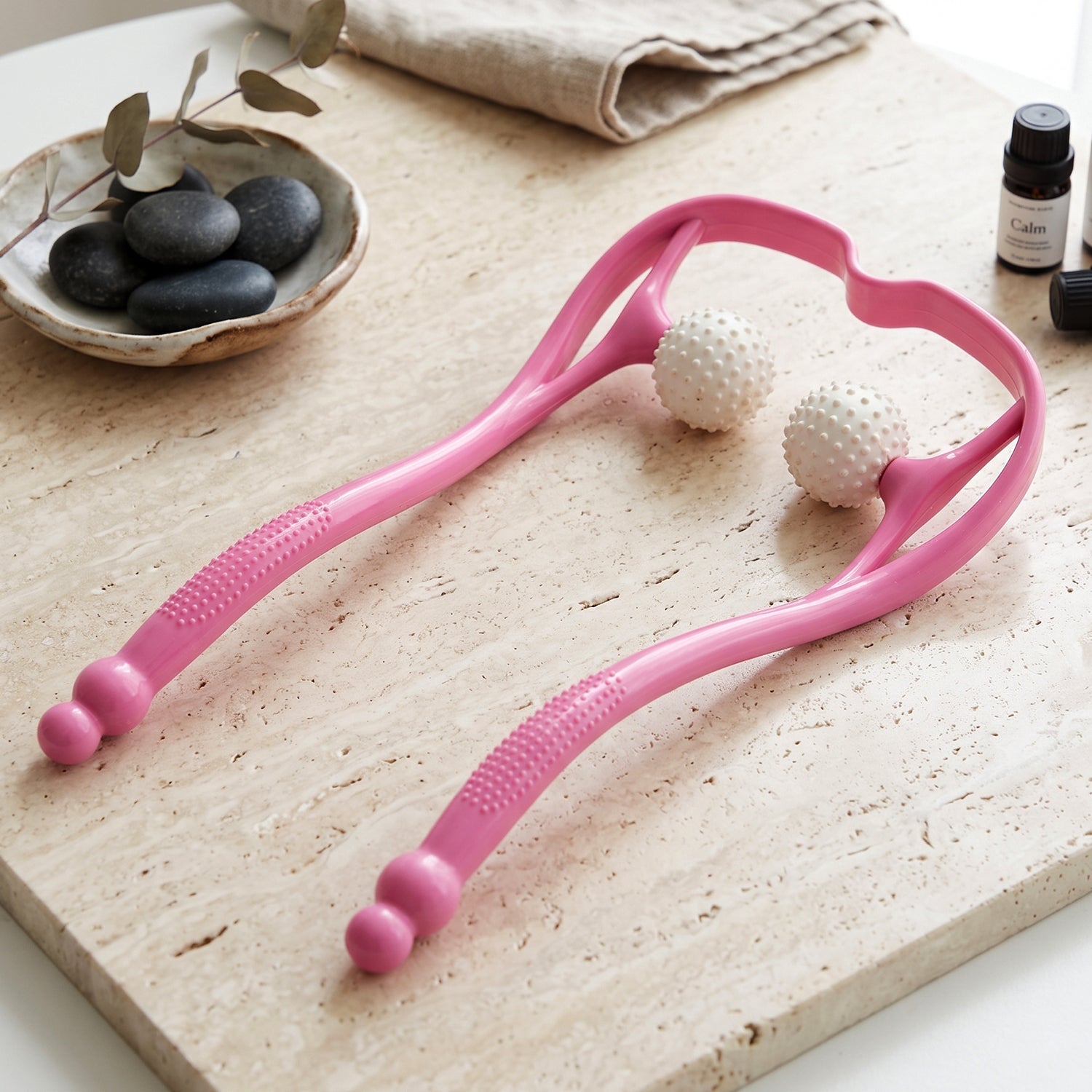 Manual Pink Neck Shoulder Massager With Spiky Ball For Pain Relief (1 Pc)