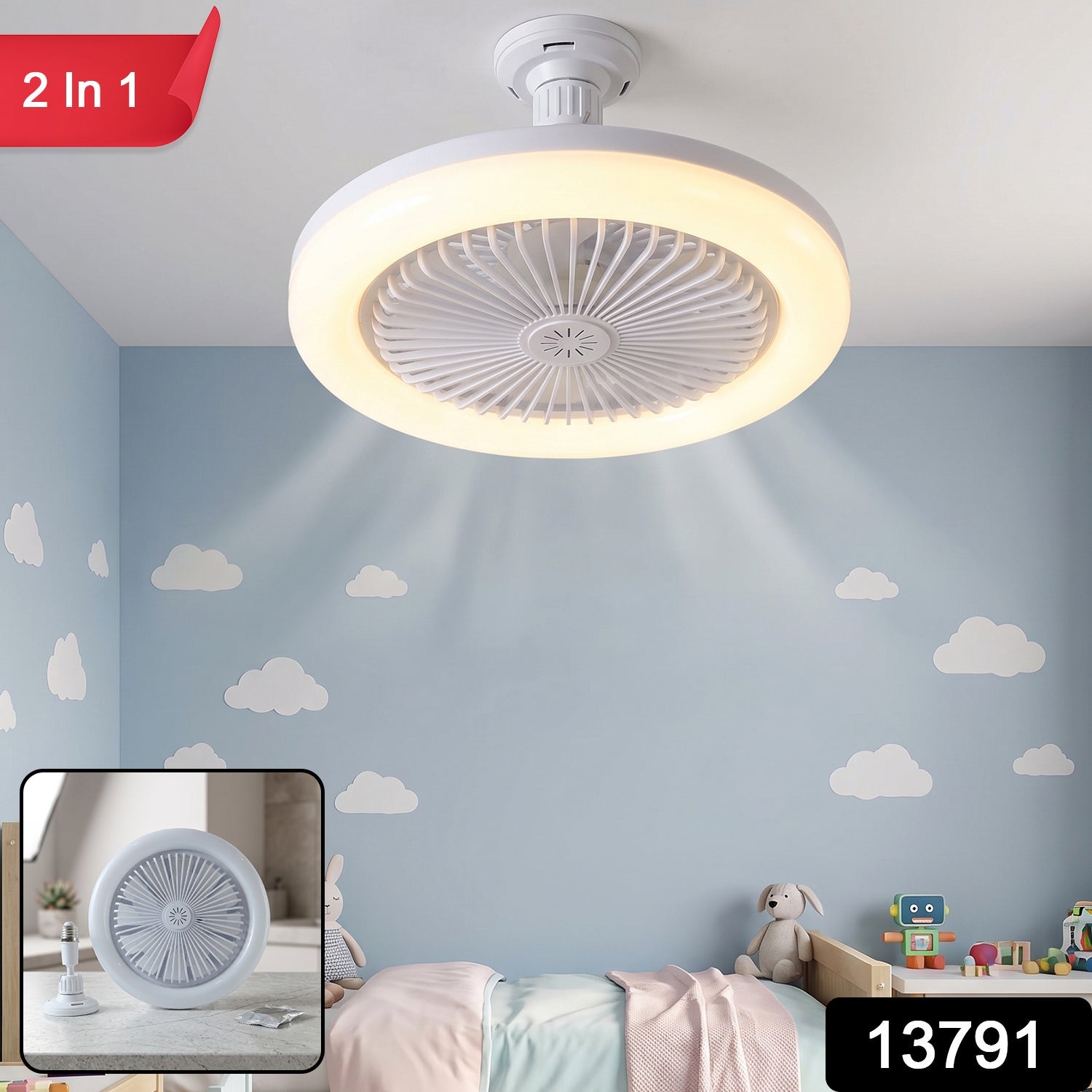 2 In 1 Led Ceiling Fan With Light For Bedroom Living Room E27 Base (1 Set)