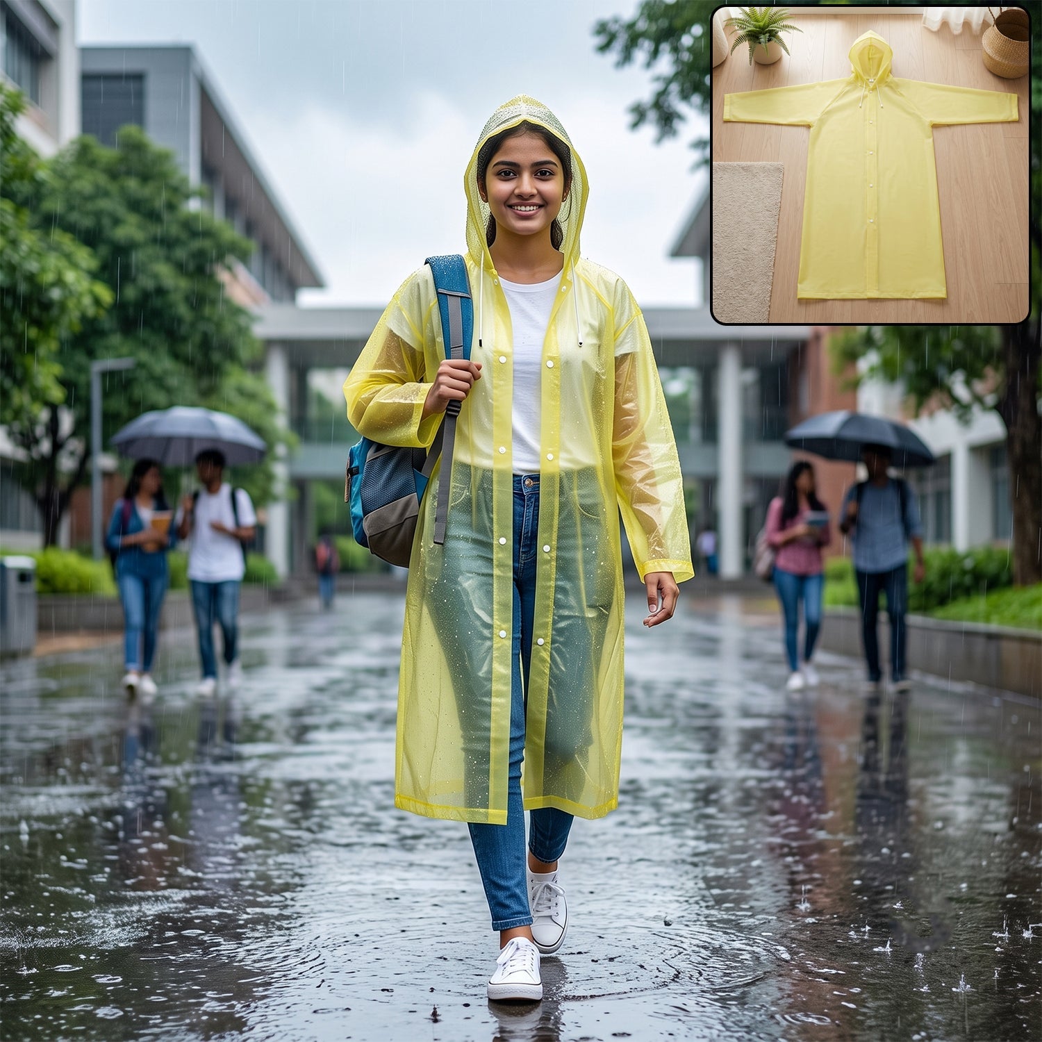 Eva Rain Coat  Lightweight Hooded Design For Monsoon