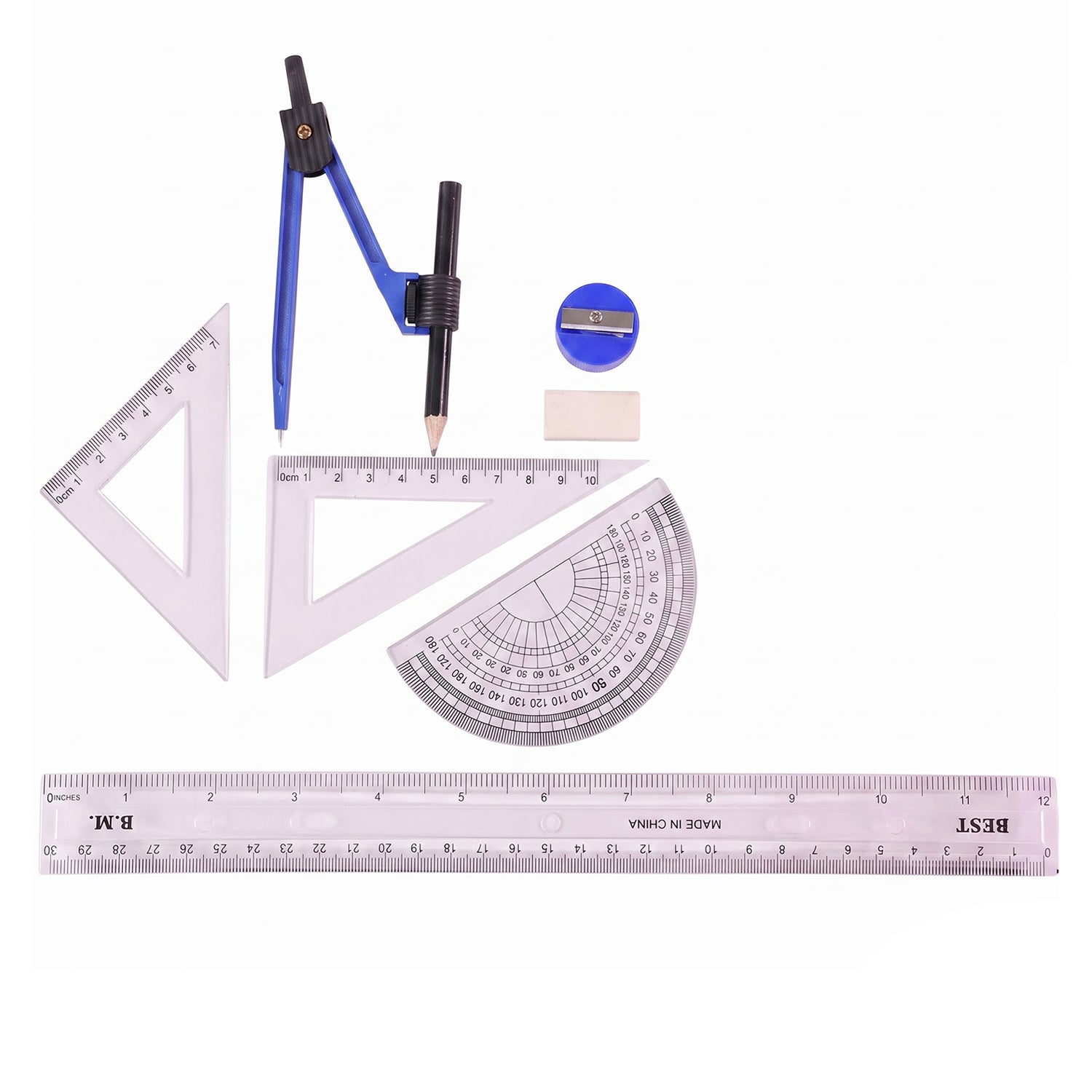 8 In 1 Geometry Stationery Set With Compass Rulers And Drawing Tools Kit (1 Set)