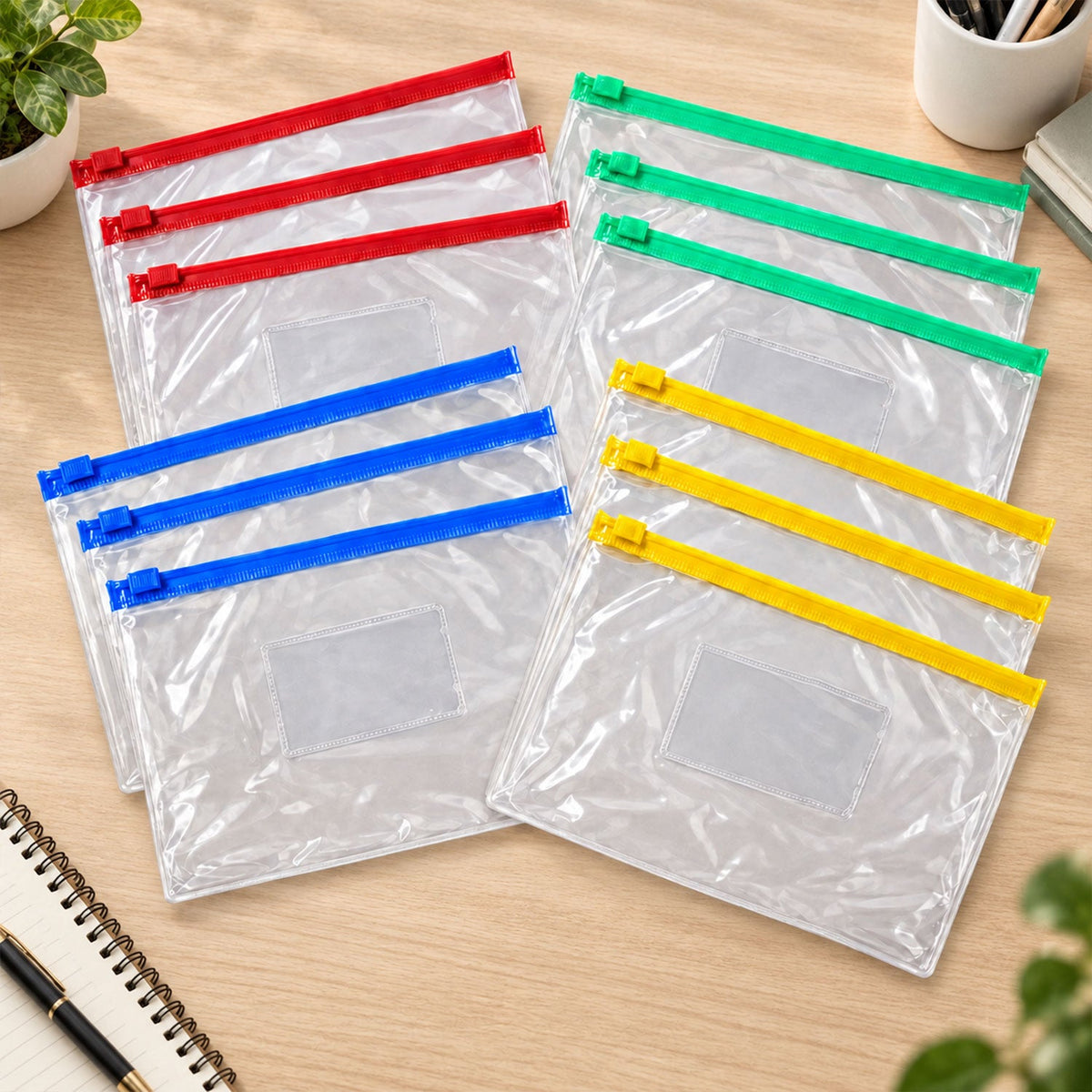 Reusable Transparent Zipper Storage Pouches For Stationery And Office Organizing