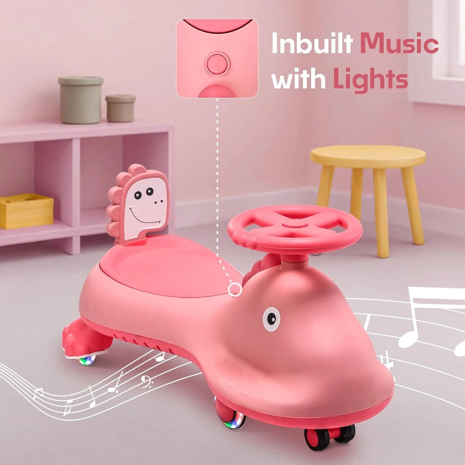 Kids Swing Car Ride On Toy With Music Pink Shark Design Magic Twist Car (1 Pc)